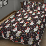 Happy Snowman Pattern Print Quilt Bed Set