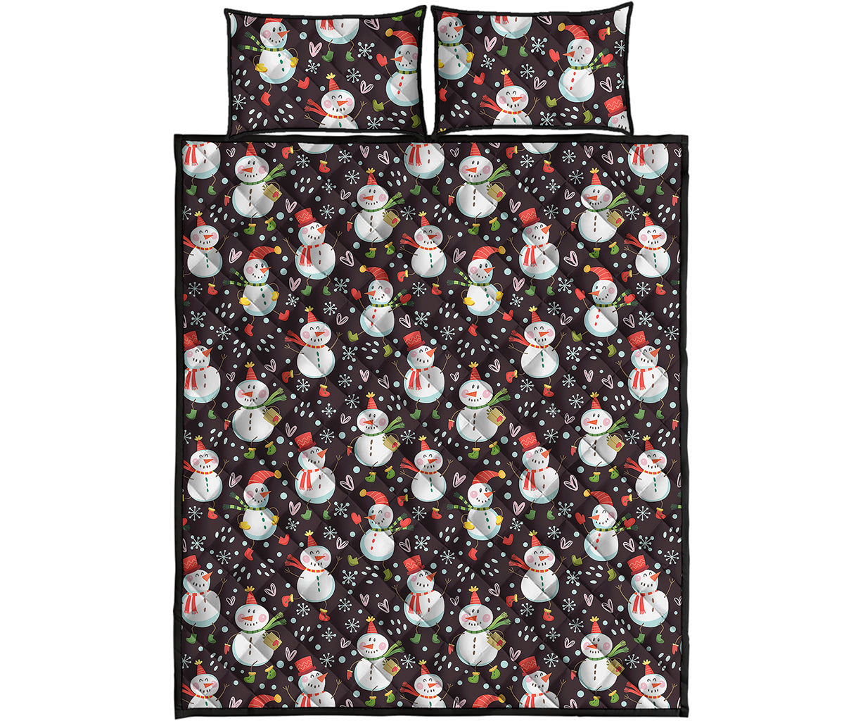 Happy Snowman Pattern Print Quilt Bed Set