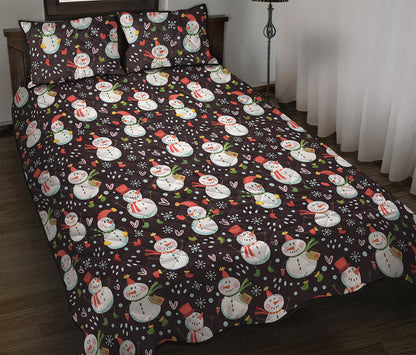 Happy Snowman Pattern Print Quilt Bed Set