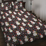 Happy Snowman Pattern Print Quilt Bed Set