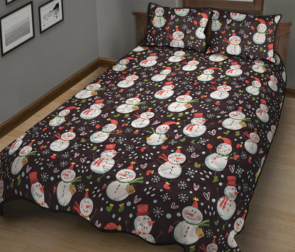 Happy Snowman Pattern Print Quilt Bed Set
