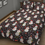 Happy Snowman Pattern Print Quilt Bed Set