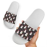Happy Snowman Pattern Print White Slide Sandals