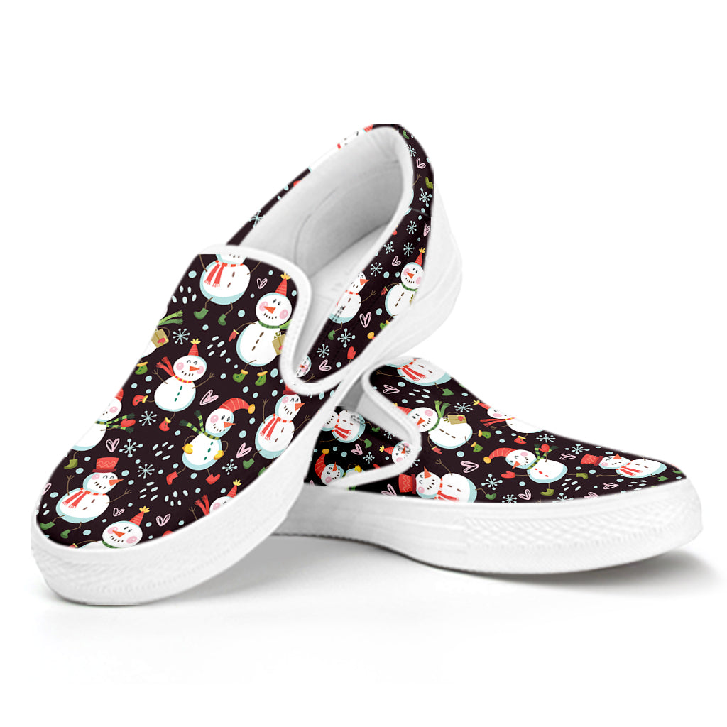 Happy Snowman Pattern Print White Slip On Shoes