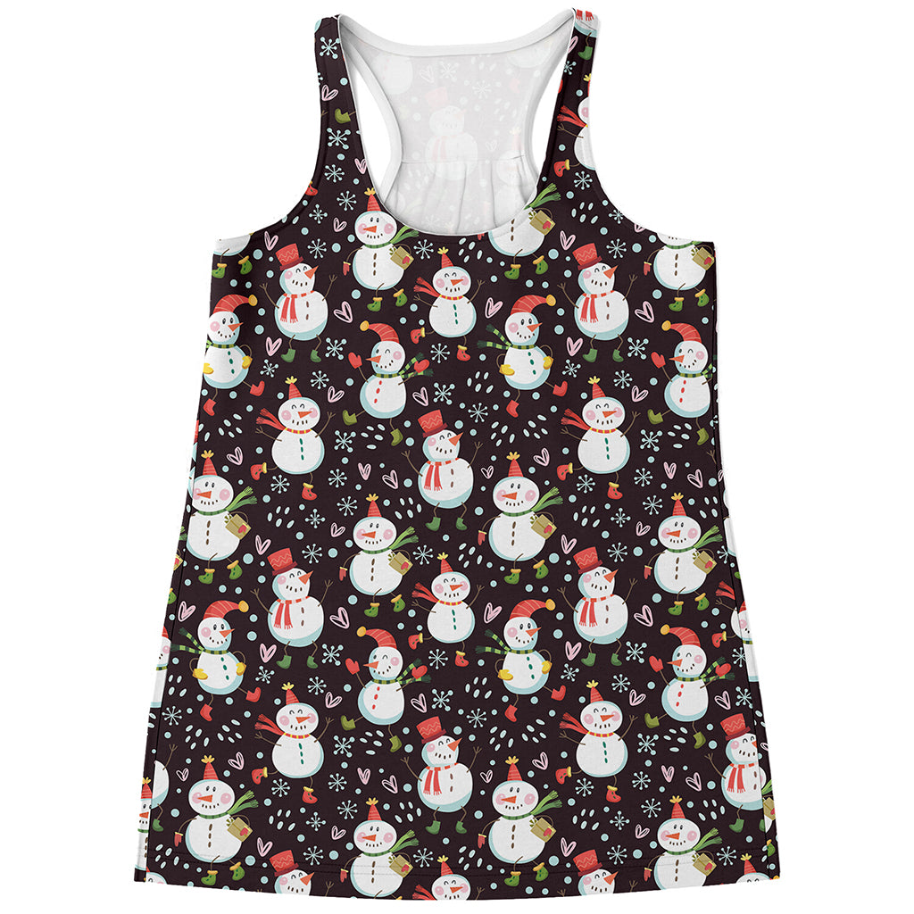 Happy Snowman Pattern Print Women's Racerback Tank Top