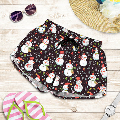 Happy Snowman Pattern Print Women's Shorts
