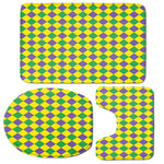 Harlequin Mardi Gras Pattern Print 3 Piece Bath Mat Set