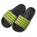 Harlequin Mardi Gras Pattern Print Black Slide Sandals