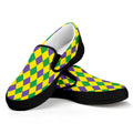 Harlequin Mardi Gras Pattern Print Black Slip On Sneakers