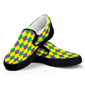 Harlequin Mardi Gras Pattern Print Black Slip On Shoes