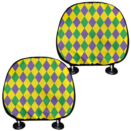 Harlequin Mardi Gras Pattern Print Car Headrest Covers