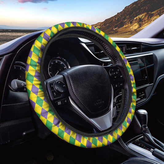 Harlequin Mardi Gras Pattern Print Car Steering Wheel Cover