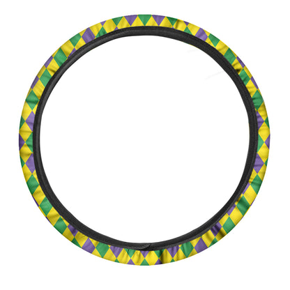 Harlequin Mardi Gras Pattern Print Car Steering Wheel Cover