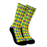 Harlequin Mardi Gras Pattern Print Crew Socks