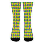 Harlequin Mardi Gras Pattern Print Crew Socks
