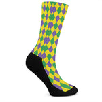 Harlequin Mardi Gras Pattern Print Crew Socks