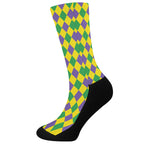 Harlequin Mardi Gras Pattern Print Crew Socks