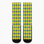Harlequin Mardi Gras Pattern Print Crew Socks