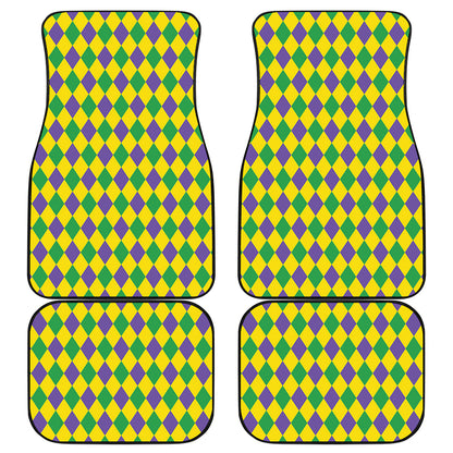 Harlequin Mardi Gras Pattern Print Front and Back Car Floor Mats
