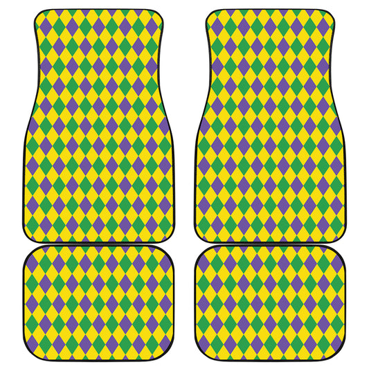Harlequin Mardi Gras Pattern Print Front and Back Car Floor Mats