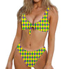 Harlequin Mardi Gras Pattern Print Front Bow Tie Bikini