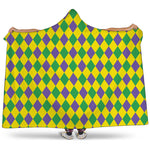 Harlequin Mardi Gras Pattern Print Hooded Blanket