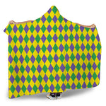 Harlequin Mardi Gras Pattern Print Hooded Blanket