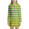 Harlequin Mardi Gras Pattern Print Pullover Hoodie Dress