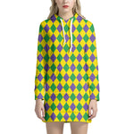 Harlequin Mardi Gras Pattern Print Hoodie Dress