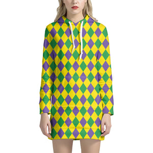 Harlequin Mardi Gras Pattern Print Hoodie Dress