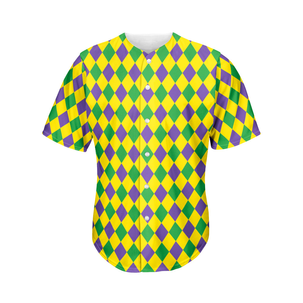 Harlequin Mardi Gras Pattern Print Men's Baseball Jersey