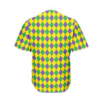 Harlequin Mardi Gras Pattern Print Men's Baseball Jersey