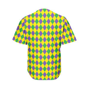 Harlequin Mardi Gras Pattern Print Men's Baseball Jersey