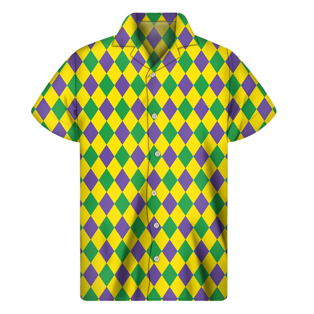 Harlequin Mardi Gras Pattern Print Men's Short Sleeve Shirt