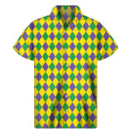 Harlequin Mardi Gras Pattern Print Men's Short Sleeve Shirt