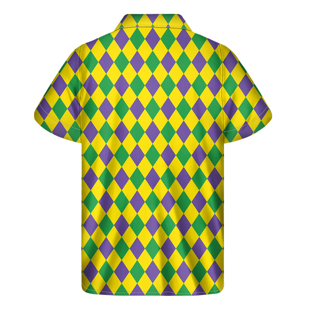 Harlequin Mardi Gras Pattern Print Men's Short Sleeve Shirt