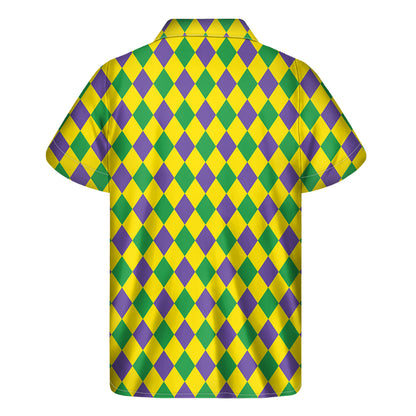 Harlequin Mardi Gras Pattern Print Men's Short Sleeve Shirt