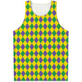 Harlequin Mardi Gras Pattern Print Men's Tank Top