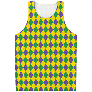 Harlequin Mardi Gras Pattern Print Men's Tank Top