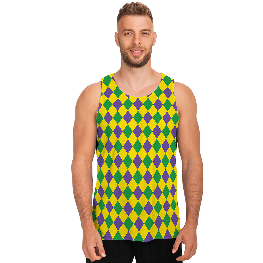 Harlequin Mardi Gras Pattern Print Men's Tank Top