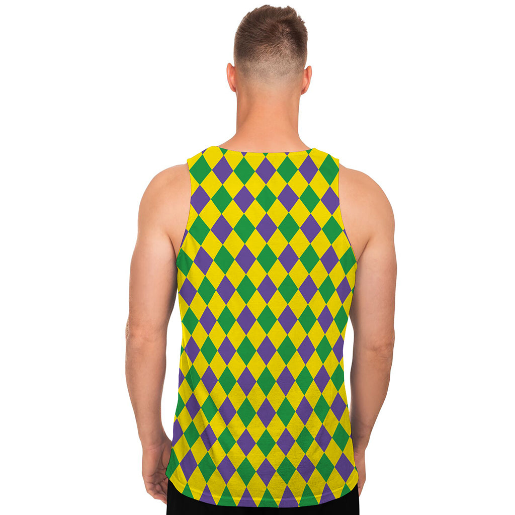 Harlequin Mardi Gras Pattern Print Men's Tank Top