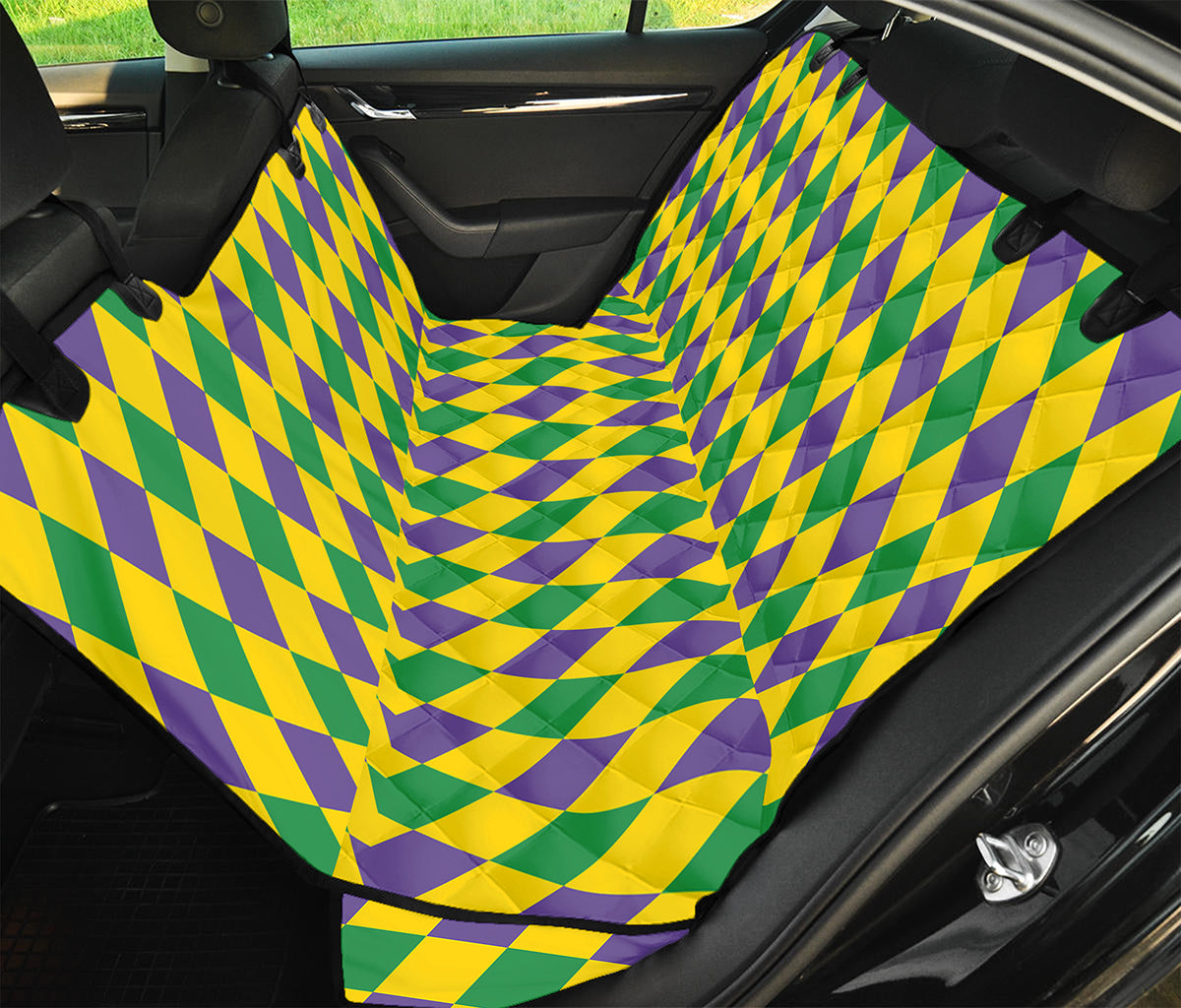Harlequin Mardi Gras Pattern Print Pet Car Back Seat Cover