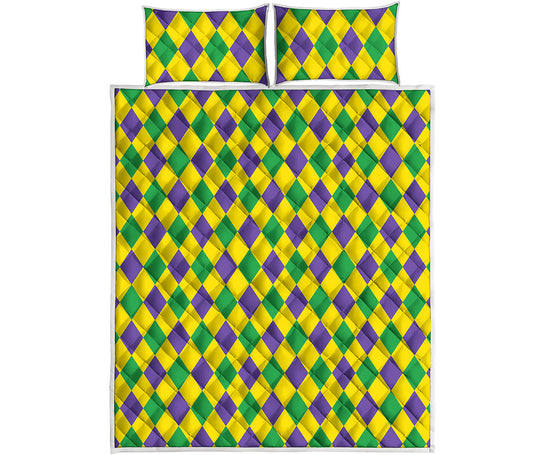 Harlequin Mardi Gras Pattern Print Quilt Bed Set