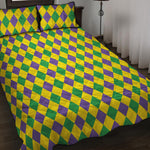 Harlequin Mardi Gras Pattern Print Quilt Bed Set