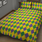 Harlequin Mardi Gras Pattern Print Quilt Bed Set
