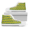 Harlequin Mardi Gras Pattern Print White High Top Shoes