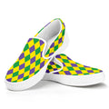 Harlequin Mardi Gras Pattern Print White Slip On Sneakers