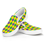 Harlequin Mardi Gras Pattern Print White Slip On Shoes