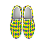 Harlequin Mardi Gras Pattern Print White Slip On Shoes