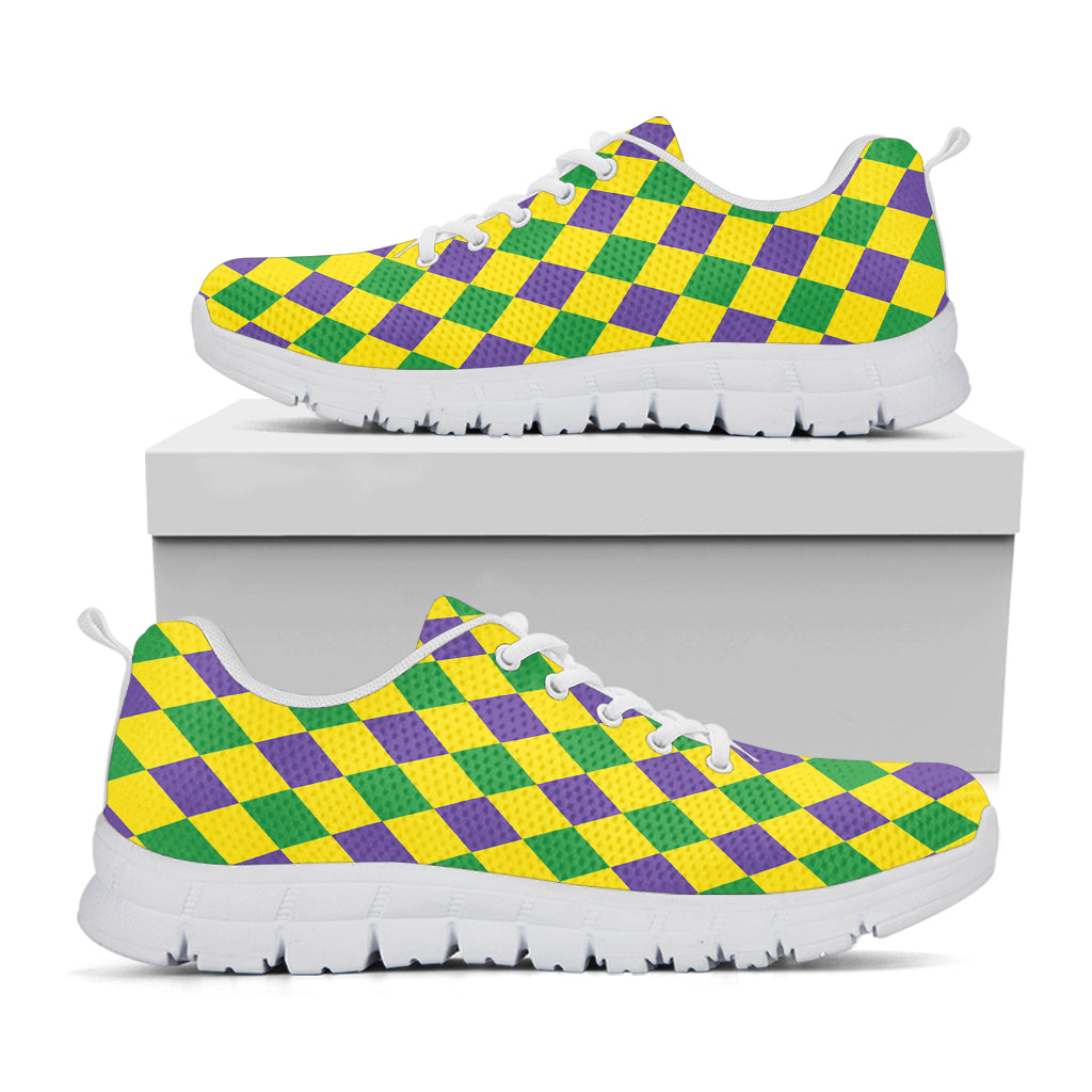 Harlequin Mardi Gras Pattern Print White Sneakers